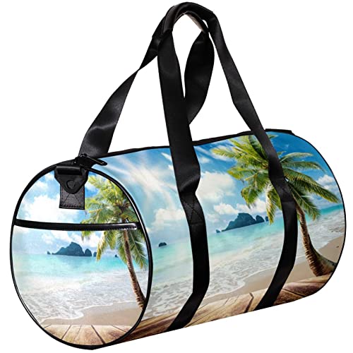 Turnbeutel, kleine Reisetasche, Sport-Einkaufstasche für Yoga, Strand-Palme aus Holz, Outdoor-Fitness-Tasche, Handgepäck von NLWQEKV