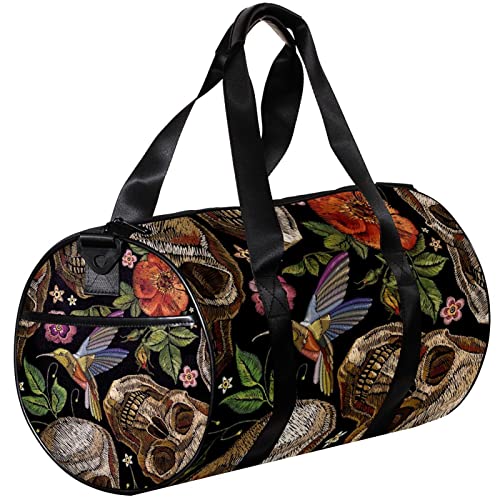 Turnbeutel, kleine Reisetasche, Sport-Einkaufstasche für Yoga, Totenkopf- und Rosen-Kolibri-Blumen, Outdoor-Fitnesstasche, Handgepäcktasche von NLWQEKV