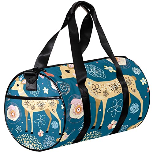 Turnbeutel, kleine Reisetasche, Sport-Einkaufstasche für Yoga, Vintage-Hirsch-Blume, Blumenmuster, Outdoor-Fitnesstasche, Handgepäcktasche von NLWQEKV