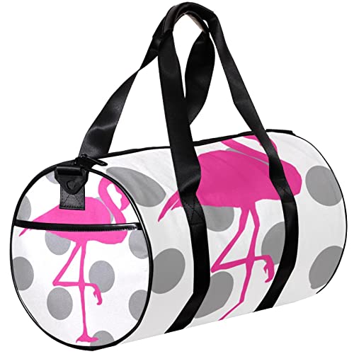 Turnbeutel, kleine Reisetasche, Sport-Einkaufstasche für Yoga, graue Punkte, rosa Flamingo, Outdoor-Fitnesstasche, Handgepäcktasche von NLWQEKV