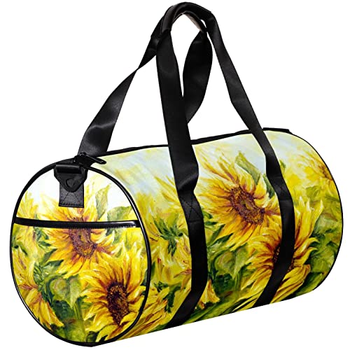 Turnbeutel, kleine Reisetasche, Sport-Einkaufstasche für Yoga, ölgemalte Sonnenblumen, Outdoor-Fitnesstasche, Handgepäcktasche von NLWQEKV