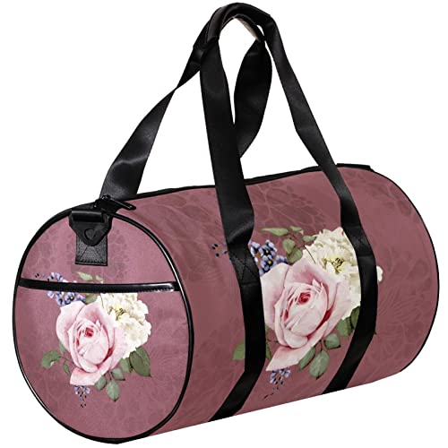 Turnbeutel, kleine Reisetasche, Sport-Einkaufstasche für Yoga, rosa Vintage-Rose, Outdoor-Fitnesstasche, Handgepäcktasche von NLWQEKV