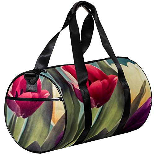 Turnbeutel, kleine Reisetasche, Sport-Einkaufstasche für Yoga, rote lila Tulpe, Outdoor-Fitnesstasche, Handgepäcktasche von NLWQEKV