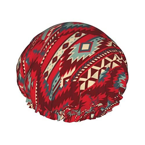 Vintage Indianer-Patchwork-Duschhaube für Frauen, wiederverwendbar, doppellagig, wasserdicht, Badekappe, wasserdichte Haarkappe für Frauen, Mädchen, langes kurzes Haar von NLWQEKV