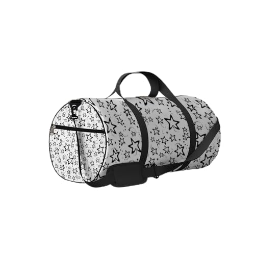 Vintage schwarz-weiße Sterne-Muster, Sporttasche, Tragetasche, wasserdichte Sporttasche mit Schultergurt, Reißverschluss, 2 Seitentaschen für Damen und Herren, Reise- und Aufbewahrungs-Umhängetasche. von NLWQEKV