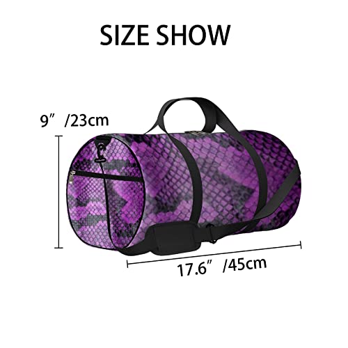 Vintage trendige lila schwarze Haut Schlangenleder Sporttasche Tragetasche wasserdichte Sporttasche mit Schultergurt Reißverschluss 2 Seitentaschen für Männer und Frauen, Reise- und Aufbewahrungs-Umhä von NLWQEKV