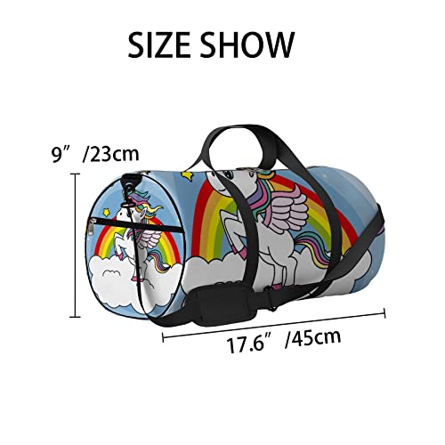 Weiße Sporttasche mit niedlichem Einhorn, das auf einer Wolke springt, Tragetasche, wasserdichte Sporttasche mit Schultergurt, Reißverschluss, 2 Seitentaschen für Männer und Frauen, Reise- und Aufbewa von NLWQEKV