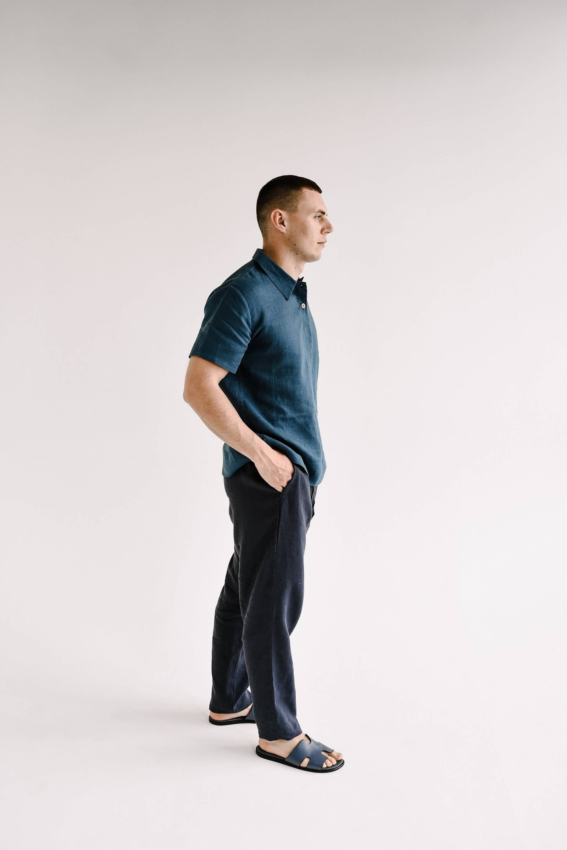 Herren Leinenhose Entspannt, Dunkelblaue Lounge Hose, Naturleinenhose Für Männer, Leinenhose, Leinen Pyjamahose, Weihnachtsgeschenk Ihn von NLcozyHome