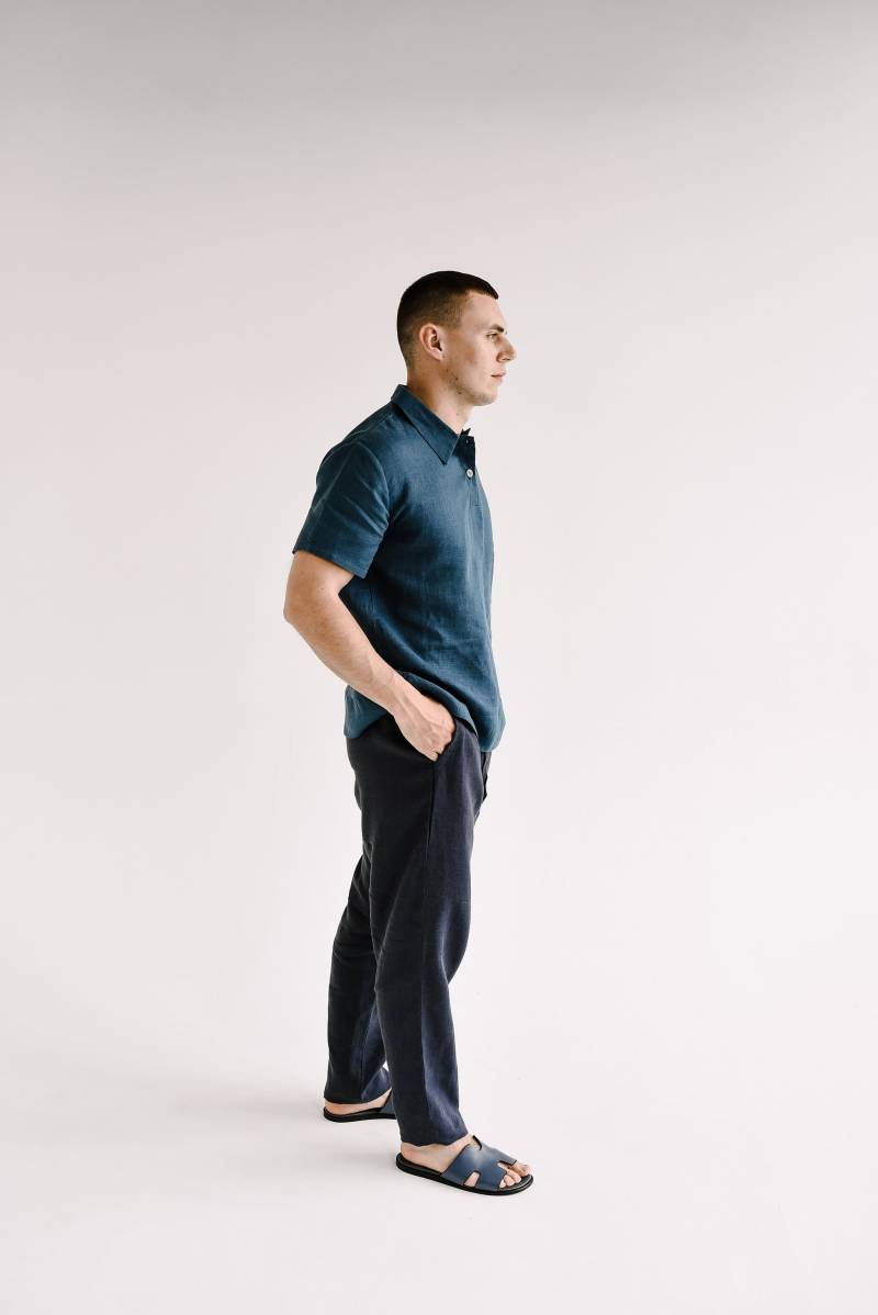 Herren Leinenhose Entspannt, Dunkelblaue Lounge Hose, Naturleinenhose Für Männer, Leinenhose, Leinen Pyjamahose, Weihnachtsgeschenk Ihn von NLcozyHome