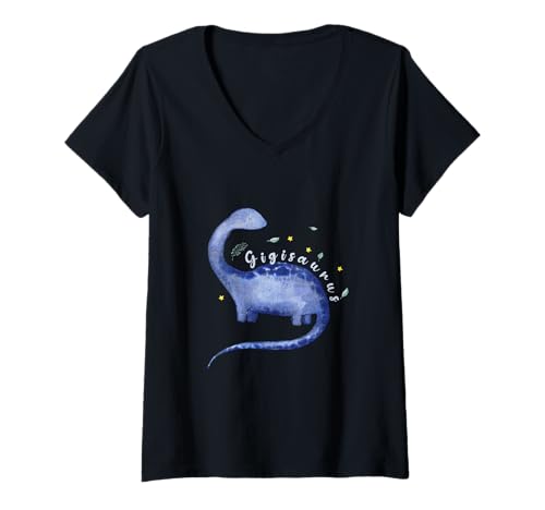 Damen Gigisaurus Großer Dinosaurier Argentinosaurus Oma Gigi Saurus T-Shirt mit V-Ausschnitt Damen Gigisaurus Großer Dinosaurier Argentinosaurus Oma Gigi Saurus T-Shirt mit V-Ausschnitt von NM Design