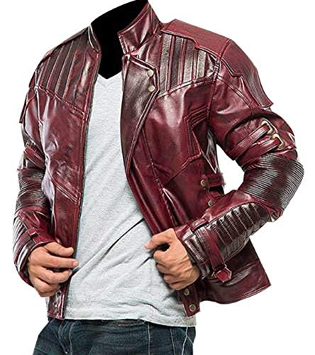 Herren Peter Galaxy Lord Erwachsene Star Guardian Kostüm Halloween Distressed Maroon Quill Cosplay Kunstleder Jacke von NM-Fashions