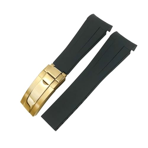 NMASDUYPU 20 mm 21 mm 22 mm Gummiarmband passend for Submariner GMT Master Daytona Silikonband Schwarz 18 mm 19 mm Uhrenarmband(Black golden,22mm) von NMASDUYPU