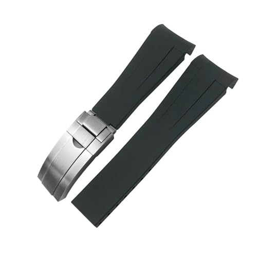 NMASDUYPU 20 mm 21 mm 22 mm Gummiarmband passend for Submariner GMT Master Daytona Silikonband Schwarz 18 mm 19 mm Uhrenarmband(Black matte silver,22mm) von NMASDUYPU
