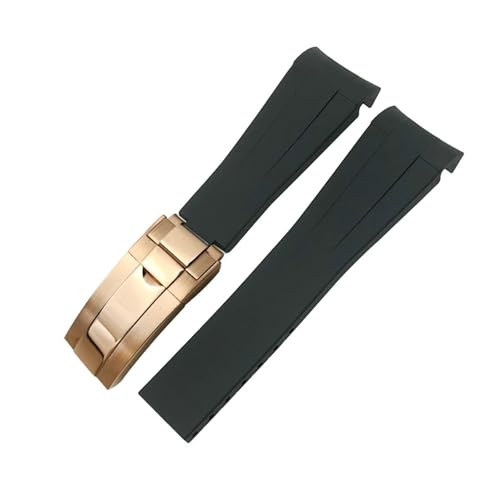 NMASDUYPU 20 mm 21 mm 22 mm Gummiarmband passend for Submariner GMT Master Daytona Silikonband Schwarz 18 mm 19 mm Uhrenarmband(Black rose gold,18mm) von NMASDUYPU