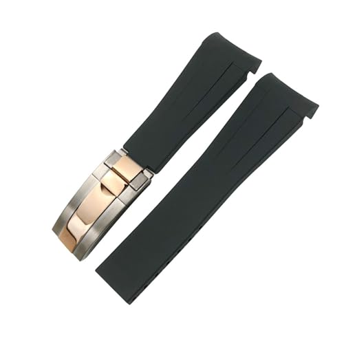 NMASDUYPU 20 mm 21 mm 22 mm Gummiarmband passend for Submariner GMT Master Daytona Silikonband Schwarz 18 mm 19 mm Uhrenarmband(Black silver rose,18mm) von NMASDUYPU