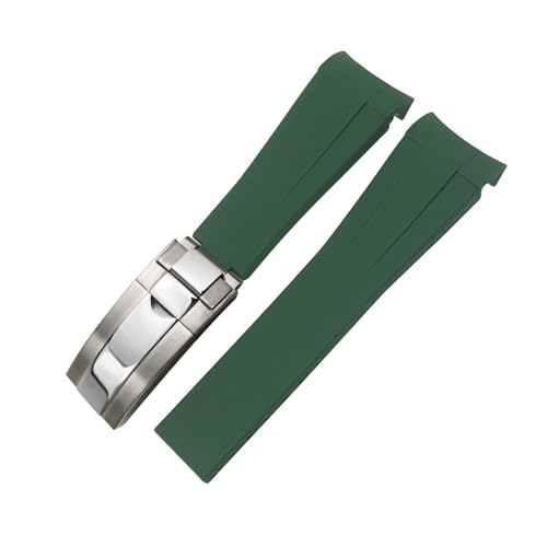 NMASDUYPU 20 mm 21 mm 22 mm Gummiarmband passend for Submariner GMT Master Daytona Silikonband Schwarz 18 mm 19 mm Uhrenarmband(Green glossy silver,18mm) von NMASDUYPU