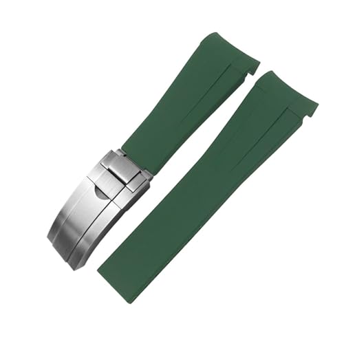 NMASDUYPU 20 mm 21 mm 22 mm Gummiarmband passend for Submariner GMT Master Daytona Silikonband Schwarz 18 mm 19 mm Uhrenarmband(Green matte silver,18mm) von NMASDUYPU