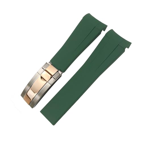 NMASDUYPU 20 mm 21 mm 22 mm Gummiarmband passend for Submariner GMT Master Daytona Silikonband Schwarz 18 mm 19 mm Uhrenarmband(Green silver rose,22mm) von NMASDUYPU