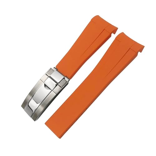 NMASDUYPU 20 mm 21 mm 22 mm Gummiarmband passend for Submariner GMT Master Daytona Silikonband Schwarz 18 mm 19 mm Uhrenarmband(Orange glossy silver,21mm) von NMASDUYPU