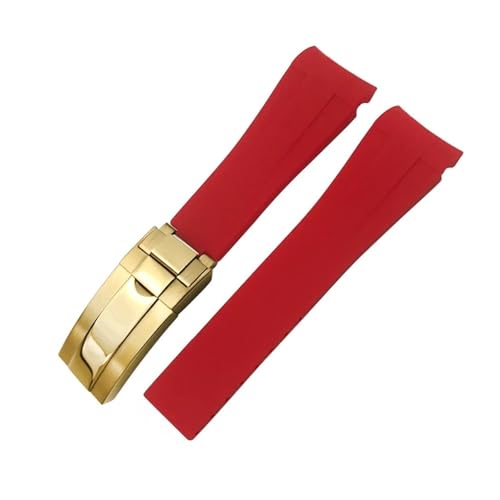 NMASDUYPU 20 mm 21 mm 22 mm Gummiarmband passend for Submariner GMT Master Daytona Silikonband Schwarz 18 mm 19 mm Uhrenarmband(Red golden,20mm) von NMASDUYPU