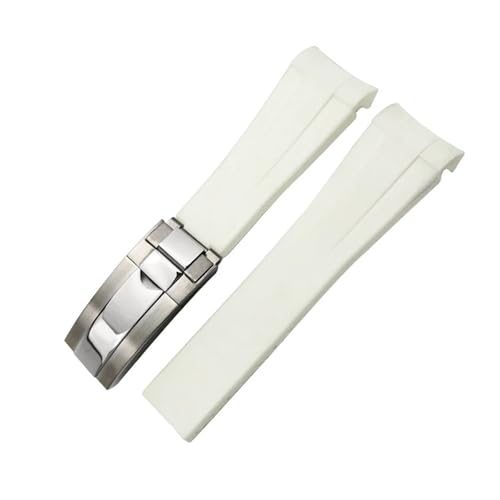 NMASDUYPU 20 mm 21 mm 22 mm Gummiarmband passend for Submariner GMT Master Daytona Silikonband Schwarz 18 mm 19 mm Uhrenarmband(White glossy silver,21mm) von NMASDUYPU