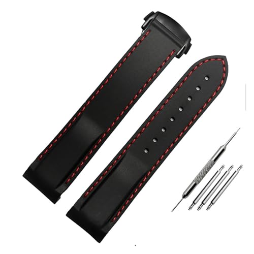 NMASDUYPU 20 mm 22 mm gebogenes Gummi-Uhrenarmband for Omega Seamaster 300 Hamilton Tudor Water Ghost, wasserdichtes Armband(Black red-black,20mm) von NMASDUYPU