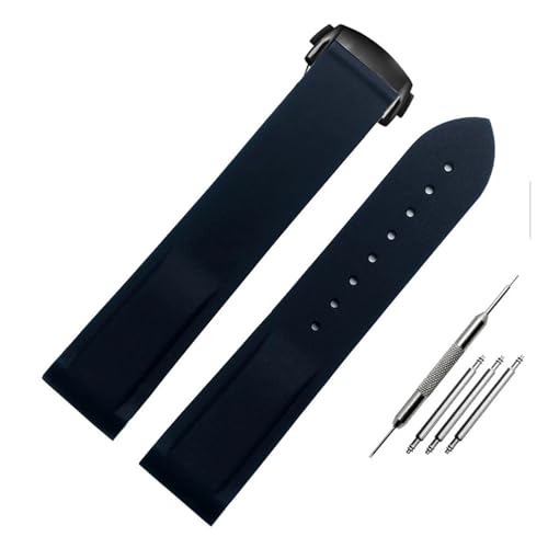 NMASDUYPU 20 mm 22 mm gebogenes Gummi-Uhrenarmband for Omega Seamaster 300 Hamilton Tudor Water Ghost, wasserdichtes Armband(Blue-black,22mm) von NMASDUYPU