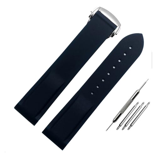 NMASDUYPU 20 mm 22 mm gebogenes Gummi-Uhrenarmband for Omega Seamaster 300 Hamilton Tudor Water Ghost, wasserdichtes Armband(Blue-silver,20mm) von NMASDUYPU