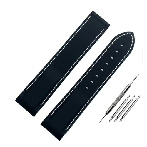 NMASDUYPU 20 mm 22 mm gebogenes Gummi-Uhrenarmband for Omega Seamaster 300 Hamilton Tudor Water Ghost, wasserdichtes Armband(Blue white-no clasp,20mm) von NMASDUYPU