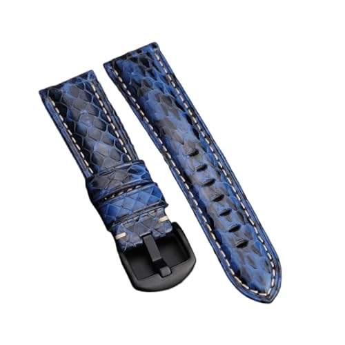 NMASDUYPU Handgemachtes Schlangenhaut-Uhrband 2 0mm 22mm 24mm. Schwarz Weiß Grüner blauer Lederband Männer Schlangenhaut-Uhr-Uhr(Blue black buckle,22MM) von NMASDUYPU