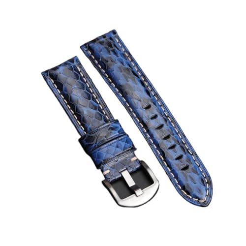 NMASDUYPU Handgemachtes Schlangenhaut-Uhrband 2 0mm 22mm 24mm. Schwarz Weiß Grüner blauer Lederband Männer Schlangenhaut-Uhr-Uhr(Blue sliver buckle,22MM) von NMASDUYPU