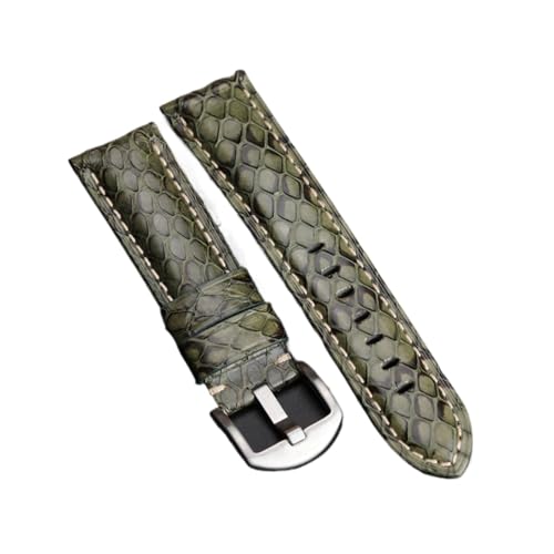 NMASDUYPU Handgemachtes Schlangenhaut-Uhrband 2 0mm 22mm 24mm. Schwarz Weiß Grüner blauer Lederband Männer Schlangenhaut-Uhr-Uhr(Green sliver buckle,26mm) von NMASDUYPU