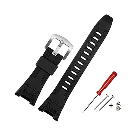 NMASDUYPU Kompatibel mit PROTREK PRG-110Y/PRW-1300Y PRG-130Y/PRW-1500Y Schwarzes Silikonkautschukarmband Herren Wasserdichtes Sportarmband(2) von NMASDUYPU