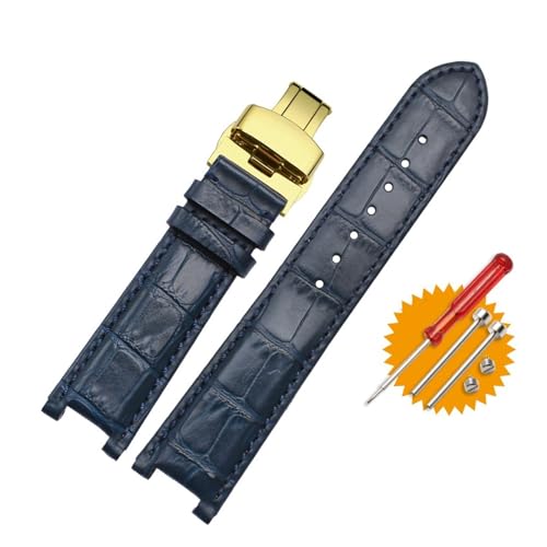 NMASDUYPU Lederarmband 20 * 11mm 22 * 13mm Kompatibel mit GC Guess Car-tier PASHA W3108/HPI004 Uhrenarmband Butterfly-Schnallenarmband(Blue Blue-gold,22mm-13mm) von NMASDUYPU