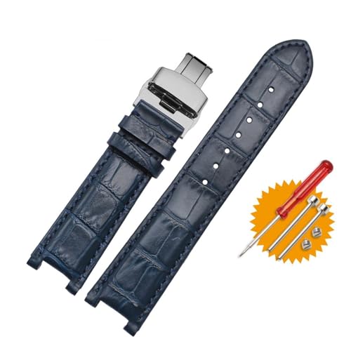 NMASDUYPU Lederarmband 20 * 11mm 22 * 13mm Kompatibel mit GC Guess Car-tier PASHA W3108/HPI004 Uhrenarmband Butterfly-Schnallenarmband(Blue Blue-silver,22mm-13mm) von NMASDUYPU