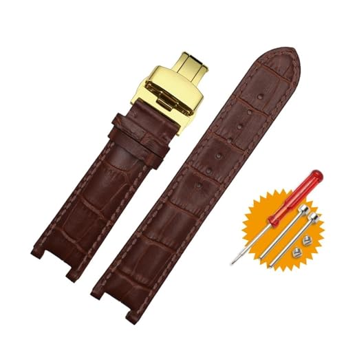 NMASDUYPU Lederarmband 20 * 11mm 22 * 13mm Kompatibel mit GC Guess Car-tier PASHA W3108/HPI004 Uhrenarmband Butterfly-Schnallenarmband(Brown Brown-gold,22mm-13mm) von NMASDUYPU