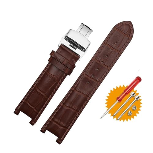 NMASDUYPU Lederarmband 20 * 11mm 22 * 13mm Kompatibel mit GC Guess Car-tier PASHA W3108/HPI004 Uhrenarmband Butterfly-Schnallenarmband(Brown Brown-silver,22mm-13mm) von NMASDUYPU