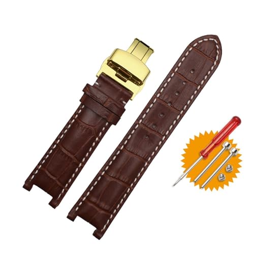 NMASDUYPU Lederarmband 20 * 11mm 22 * 13mm Kompatibel mit GC Guess Car-tier PASHA W3108/HPI004 Uhrenarmband Butterfly-Schnallenarmband(Brown White-gold,16mm-6.5mm) von NMASDUYPU