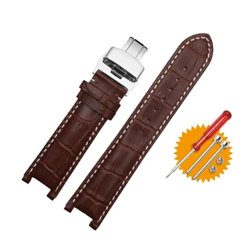 NMASDUYPU Lederarmband 20 * 11mm 22 * 13mm Kompatibel mit GC Guess Car-tier PASHA W3108/HPI004 Uhrenarmband Butterfly-Schnallenarmband(Brown White-silver,16mm-6.5mm) von NMASDUYPU
