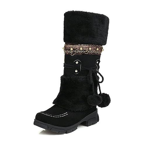 NMMAX Frauen Pelz Stiefel Damen Winter Schuhe Frau Zipper Casual Knie Stiefel Warm Halten Schnee Stiefel Schwarz Große,Schwarz,UK 40 von NMMAX