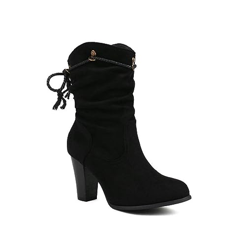 NMMAX Weibliche Feste Stiefeletten Mode Solide Spitze bis Dicken High Heels frauen Stiefel Party Büro Schuhe Frau,schwarzes Lack,EU 43 von NMMAX