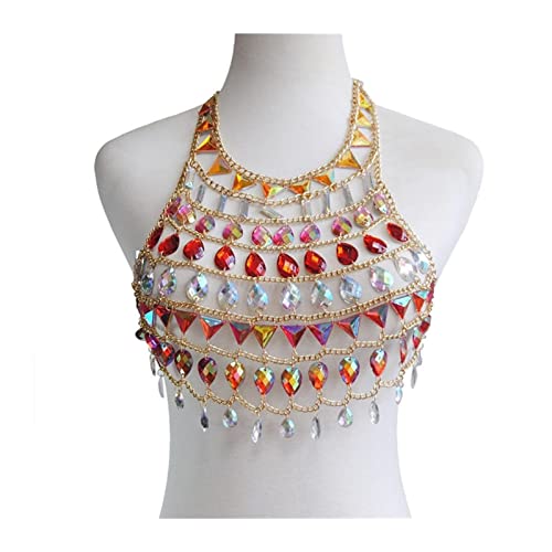 NMNMNM Körperketten für Frauen Frauen Halfter Hollow Out Patchwork Metall Bunt Strass Crop Top Körperkette Chic Clubwear Körperkette Taillenketten von NMNMNM