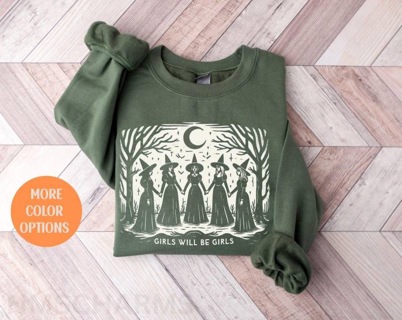 Vintage Mädchen Werden Hexe Sweatshirt, Lustige Halloween Frauen Witchy Vibes Sweatshirt von NMSCharms
