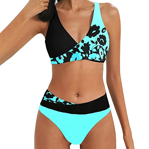 NMSLCNM Damen Bikini Set Elegante Zweiteilige Bademode Zweiteiliger Push Up Sexy Farbblockdruck Mit Brustpolster Swimsuit Set für Frauen von NMSLCNM