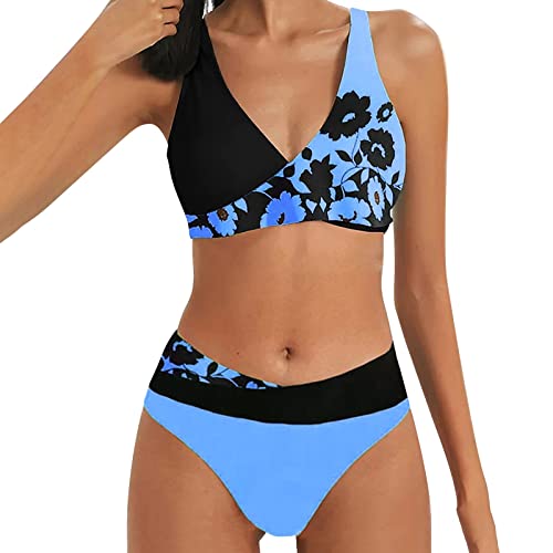 NMSLCNM Damen Bikini Set Elegante Zweiteilige Bademode Zweiteiliger Push Up Sexy Farbblockdruck Mit Brustpolster Swimsuit Set für Frauen von NMSLCNM