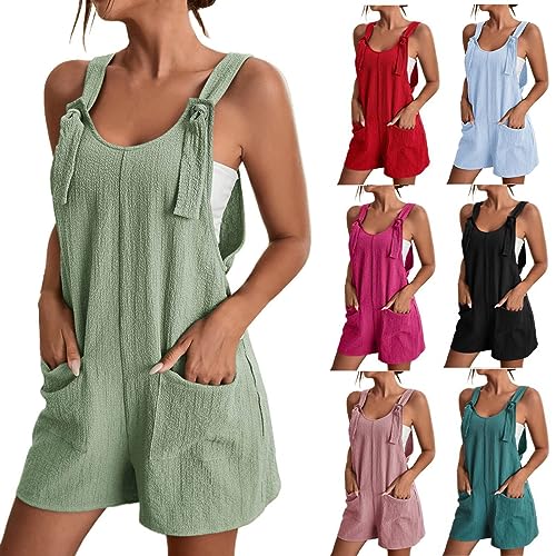 NMSLCNM Jumpsuit Damen Sommer Kurz Casual Ärmellos Overalls Romper Playsuit Hohe Taille Loose Latzhose Damen Kurz Elegant Overall Playsuit Einteiler Latzhose mit Taschen Strampler (01-GN2, S) von NMSLCNM