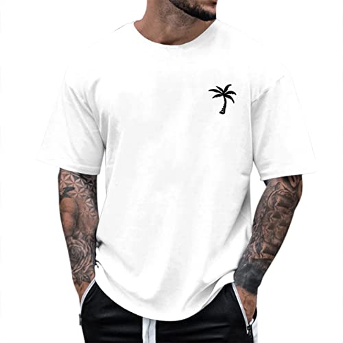 Oversize Shirt Herren Oversized Rundhals Shirts Herren Sommer Lose Kurzarm Tshirt Vintage Buchstaben Drucken Oberteile Shirts Streetwear Casual Sport Tops Oversize Herren (c-White, M) von NMSLCNM