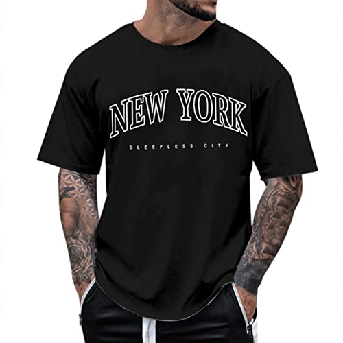 Tshirt Herren Oversize Sommer Lose Rundhals Kurzarm Shirt Oversized Tshirt Herren Vintage Drucken Oberteile Shirts Casual Herren Sportshirts Freizeitshirts Streetwear (03 Black, XXL) von NMSLCNM