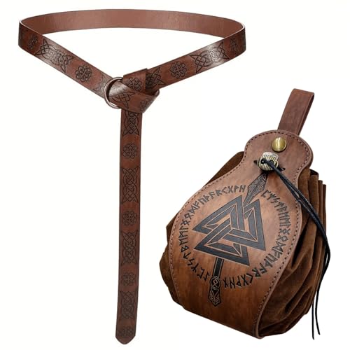 Einzigartige Mittelalterliche Retro-Leder-Geldbörsen Aus Echtem Leder, Luxus-Geldbörse for Herren, Weihnachtsgeburtstagsgeschenk, Nordisches Wikinger-Symbol-Amulett-Geldbörse (Color : E-Money Bag 4) von NMVAWIPT