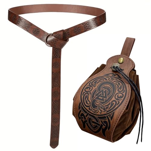 Einzigartige Mittelalterliche Retro-Leder-Geldbörsen Aus Echtem Leder, Luxus-Geldbörse for Herren, Weihnachtsgeburtstagsgeschenk, Nordisches Wikinger-Symbol-Amulett-Geldbörse (Color : E-Money Bag 2) von NMVAWIPT